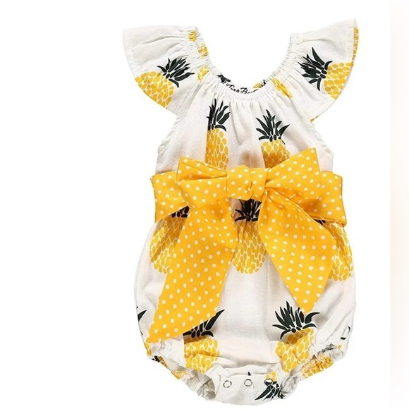 Tong bei Qi Pineapple Bodysuit Ruffles Short Sleeve Bowknot Sash size 100 - Picture 3 of 8